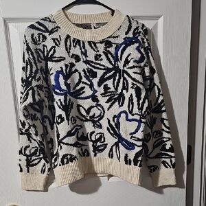 Anthropologie Black and Blue Floral Sweater
